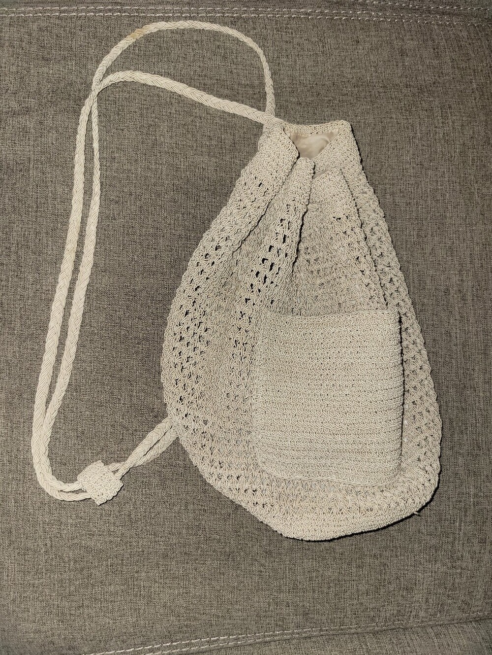 Handcrafted Cream Crochet Drawstring Shoulder Bag